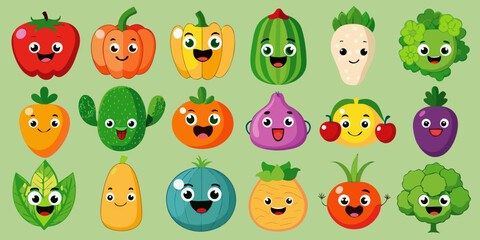 Obraz premium Colorful Cartoon Vegetables Set