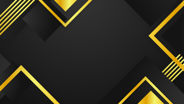 High contrast black background with shimmering gold frames and geometric shapes for luxury brand identity