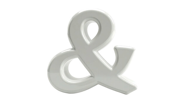 A glossy, white ampersand symbol rendered in a cursive style against a white background
