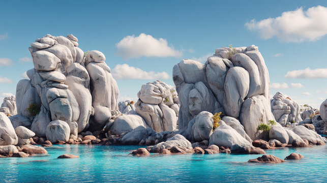 Spectacular granite formations of Capo Testa in Sardinia Italy under blue sky.