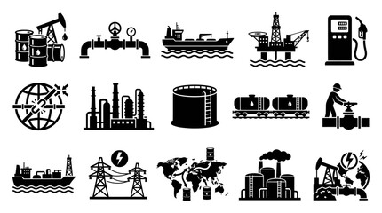 Obraz premium Oil and Gas Industry Icons: Energy, Production, Transport, and Power