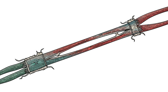 Abstract illustration of intertwined, colorful biological fibers against a white background