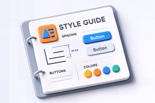 A colorful style guide showcasing buttons and color palettes for design elements.