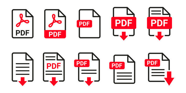 PDF Document Icon Set. Download PDF format signs. PDF file format icon.PDF file download icon for web and interface design vector illustration