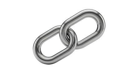 Fototapeta premium Two interlocking metal chain links against a plain white background