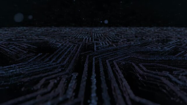 Abstract CGI Representation of Neural Network Circuits Illuminating in a Dark Digital Space Illustrating Memory Retrieval and Cognitive Processes for Educational and Research Presentations