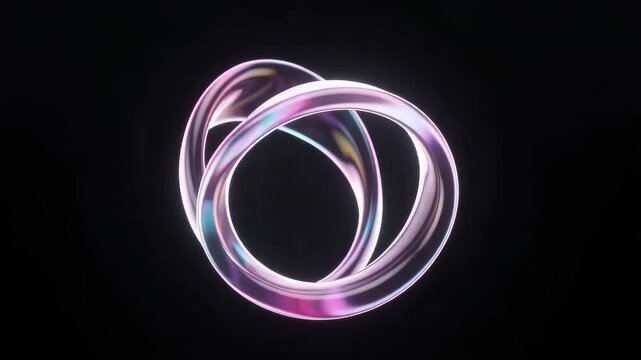 Abstract 3D Rendering of a Mobius Strip with Iridescent and Translucent Material on a Black Background
