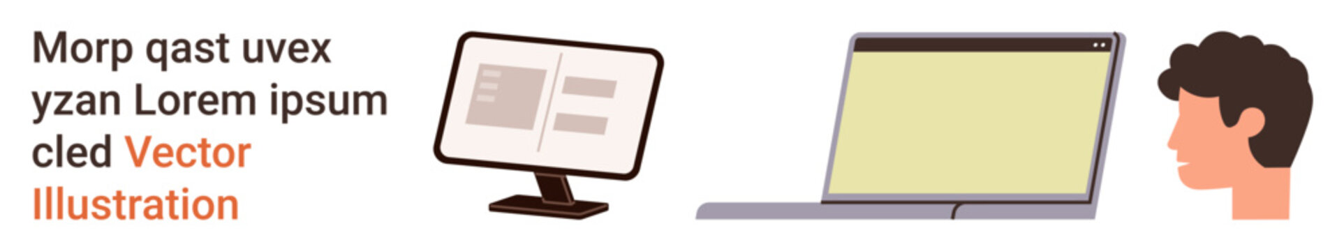 Remote work, digital communication, technology usage, business presentations, online learning, and user interaction. Includes a computer, laptop and human profile. Remote work and digital