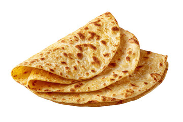 Fototapeta premium Stacked golden brown flatbreads with toasted spots against black background food dough, Png, Isolated on Transparent Background, Cut Out