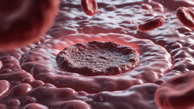 Abstract CGI Representation of Persistent Ulcer Concept with Red Blood Cells and Granulation Tissue Microscopic View for Medical Education and Healthcare Presentations