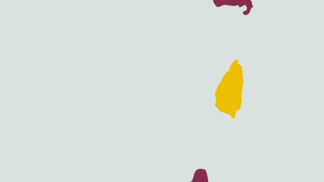 Saint Lucia map. Animated zoom into the country on the Globe in Pale Mint Dark Pink color palette. Country logo animation with round text and airplanes. Map with meridians, parallels. Classic video.