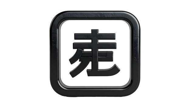 Embossed black square icon with Asian calligraphy character