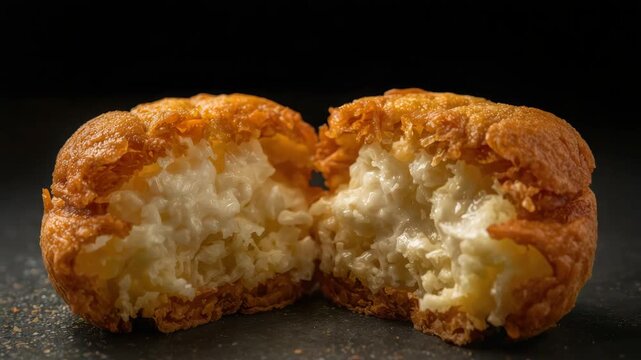 Crispy fried coconut pastry with creamy shredded coconut filling dessert indulgent golden treat
