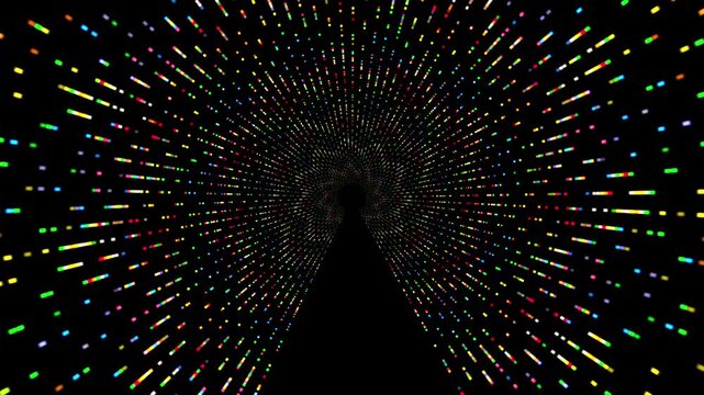 Colorful light particles tunnel diminishing perspective animation