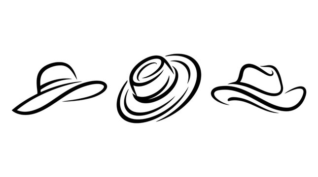 Elegant Hat Collection Black and White Line Art