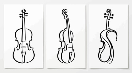 Fototapeta premium Abstract Line Art Violin Set on White Background