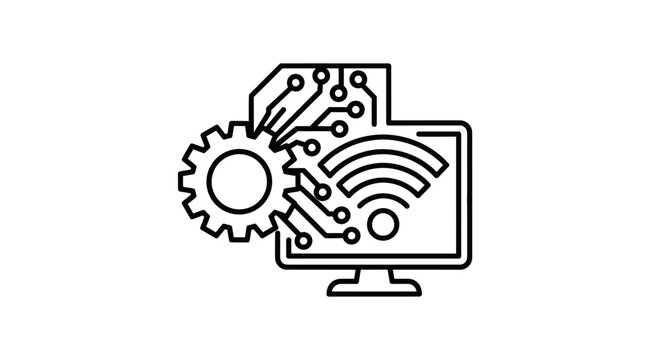Smart Technology & Connectivity Icon: Digital Automation, Internet of Things, Wireless Network, Data Processing & Engineering