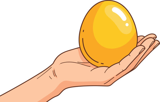 Hand holding a large yellow egg