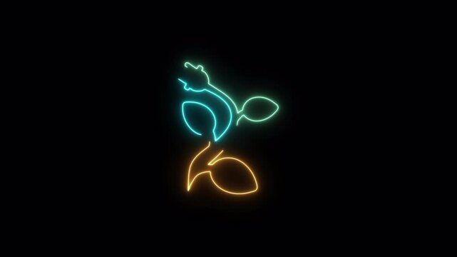 Neon leaf electrical plug icon in green and blue with glowing animation on a transparent background, 4K video