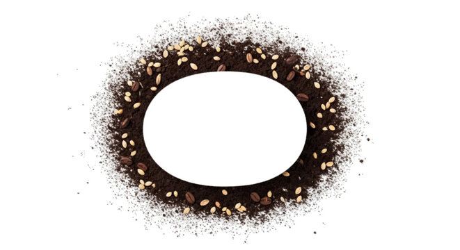 Vector illustration of frame made of coffee grounds and coffee beans on a transparent background