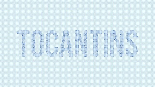 Tocantins, Brazil dotted map animation. Digital style shape of the state. Tocantins, Brazil shape and title dots appear with bulb flickering effect. Intro, outro, logo, title video.