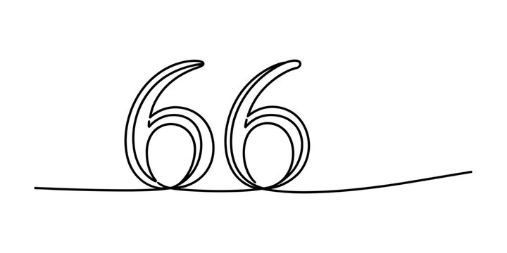 Continuous line drawing of the number sixty six on a plain white background for minimalist design Vector, illustration