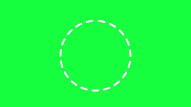 Animated dashed circle rotating motion graphic on green screen background, abstract animation loop