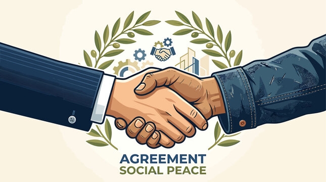 Human hands clasping in a symbolic handshake representing successful partnership diplomatic accord and the establishment of peaceful social and economic cooperation signifying trust and unity under a 