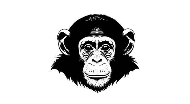 Chimpanzee Head Vector Illustration in Black and White