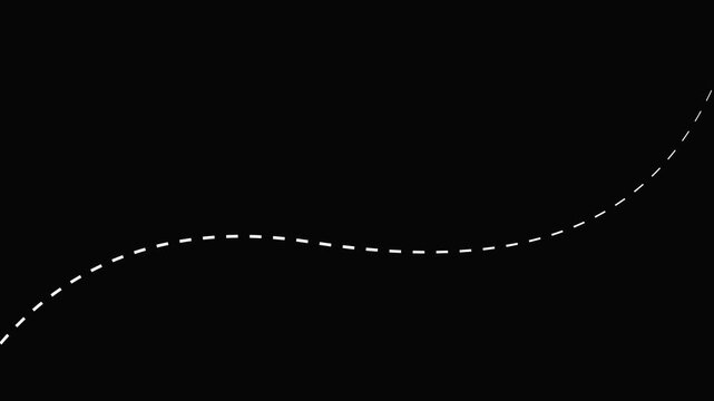 Animated dashed line moving across black background, abstract motion graphic element