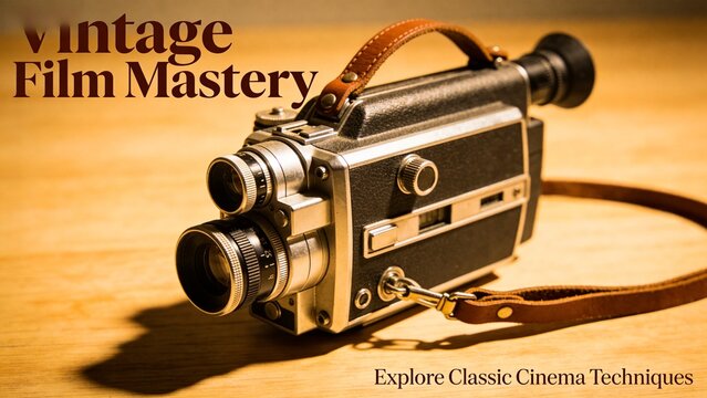 Vintage film camera on wooden surface
