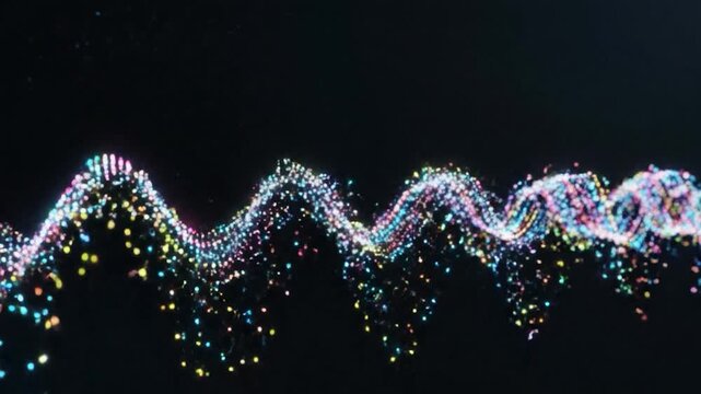 Abstract Colorful Swirling Particles Forming a Dynamic Wave Pattern.