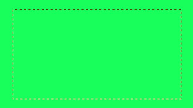 Animated green screen background with pulsing dashed red rectangle border for chroma key compositing and visual effects
