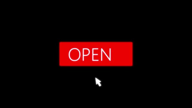 Modern glowing open button icon isolated on black background. Perfect for web UI, mobile apps, landing pages, digital marketing, e-commerce, and user engagement concepts.