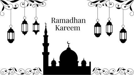 Elegant lanterns and mosque silhouette celebrating ramadan kareem Vector © MDSAJU