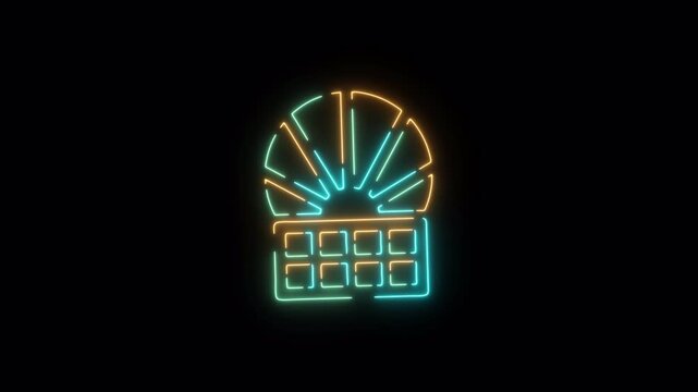 Green, blue, and yellow solar icon with glowing animation on a transparent background, 4K video