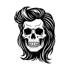 Obraz premium Skull illustration with retro rockabilly mullet hairstyle