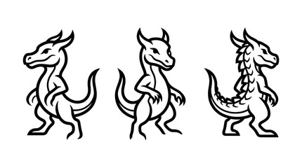 Fototapeta premium Cartoon Dragon Line Art Set with Different Details