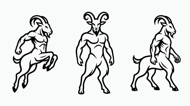 Set of Three Greek Mythology Satyrs on White