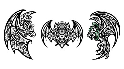 Obraz premium Intricate Line Art Bats in Black and White