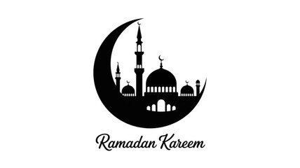Islamic crescent moon with mosque silhouette during ramadan kareem celebration Vector © MDSAJU