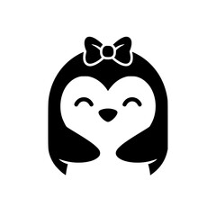 Fototapeta premium Cute penguin character vector illustration with bow head.