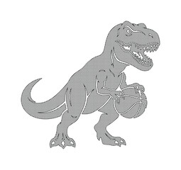 Naklejka premium Fierce Tyrannosaurus Rex basketball mascot, angry T-Rex dinosaur athlete, grey sports vector
