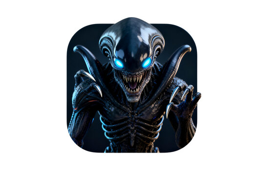 Scary Alien Creature with Glowing Blue Eyes, Threatening Pose, and Grotesque Features, Sci-Fi Horror
