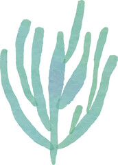 Abstract Watercolor Coral Branch Green Blue