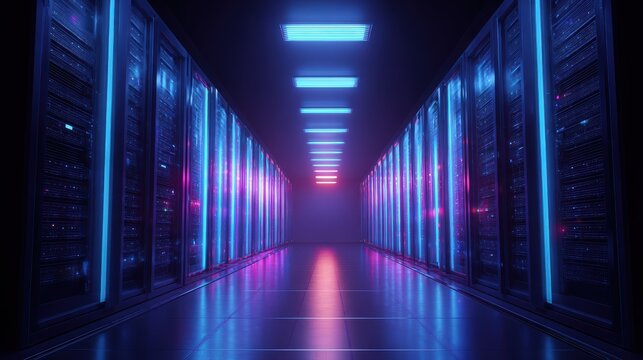 Data Center Server Room: Modern Tech & Cloud Computing Network, Technology