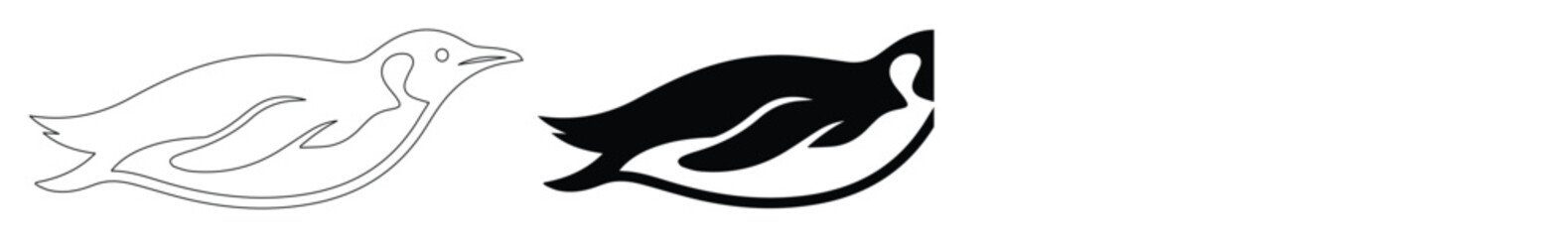 Minimalist penguin swimming vector icons, black and white penguin silhouettes, arctic bird logo © ArsiStudio