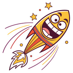 Fototapeta premium Happy rocket character with a cheerful expression.