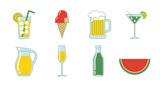 Collection of Refreshing Beverages Ice Cream and Watermelon Slice with a Clean Modern Design and Bright Colors