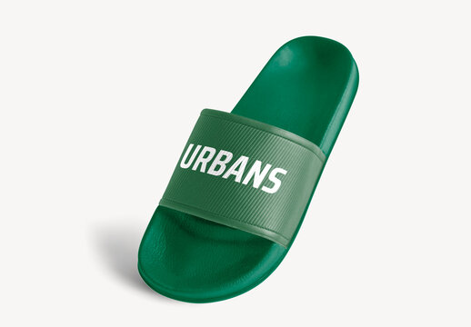 Green Slide Sandal Mockup With Branding PSD